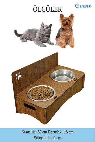 Evene 2 Steel Bowl Model Cat Food and Water Bowl - Food Bowl, 2 Walnut