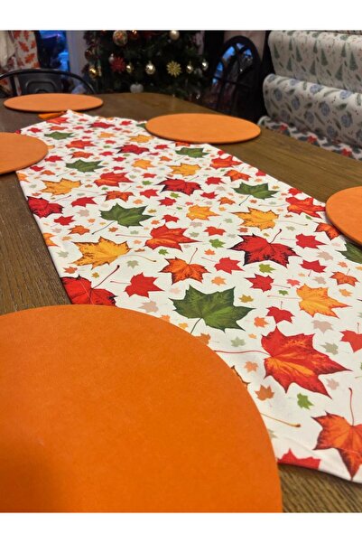 TUĞÇE DEMİR HOME DESIGN RENKLİ SONBAHAR YAPRAKLAR DESEN RUNNER SUPLA (AMERİKAN SERVİS) TAKIM