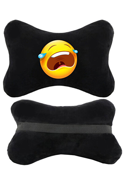 1araba1ev Set de 2 perne ortopedice negre pentru gât auto, imprimate emoji, c...