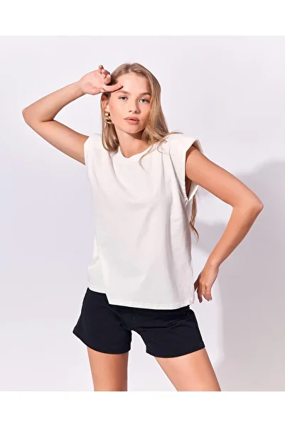 FEMİAS Padded Ecru Sleeveless T-shirt