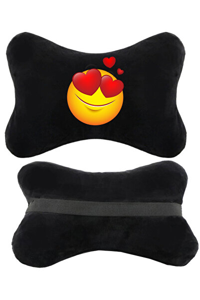1araba1ev مجموعة من وسادتين للرقبة للسيارة باللون الأسود مع طباعة إيموجي متوا...