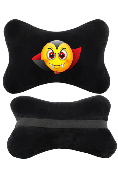 1araba1ev مجموعة من وسادتين للرقبة للسيارة باللون الأسود بطبعة إيموجي متوافقة...