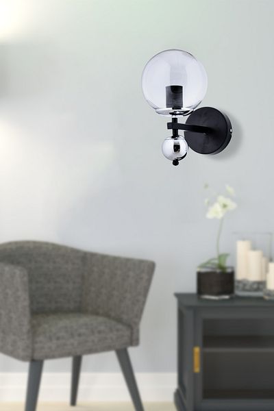 avimonaydınlatma BLACK CHROME MODERN SCONCE WITH CHROME SMOKED GLASS