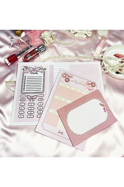 merccuri crafts a4-a5-a6 notepad planner notebook set with coquette glue