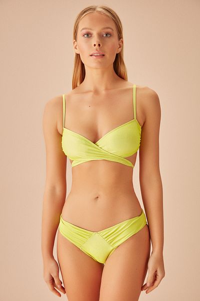 SUWEN Top de bikini cu braței strălucitoare cu legături încrucișate