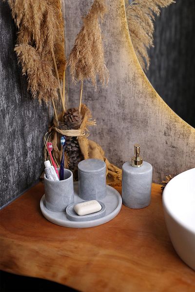 Znp Home Σετ αξεσουάρ μπάνιου 5 τεμαχίων από φυσική πέτρα από μάρμαρο