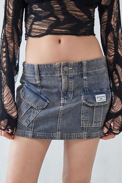 september island Blue Denim Y2k Cargo Mini Skirt