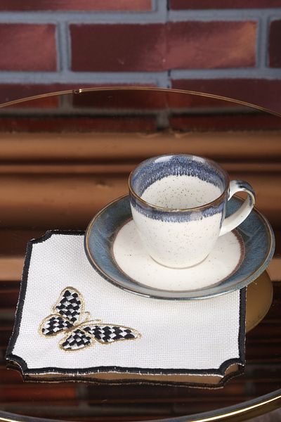 Bonny Home Butterfly Black, 6 bucăți, in, in, cafea laterală, prezentare pentru cocktail, șervețel de petrecere, suport brodat pentru prezentare