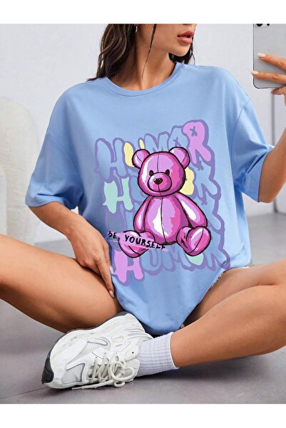 Tarzsokak Tricou casual cu mânecă scurtă pentru femei, cu imprimeu cu ursuleț...