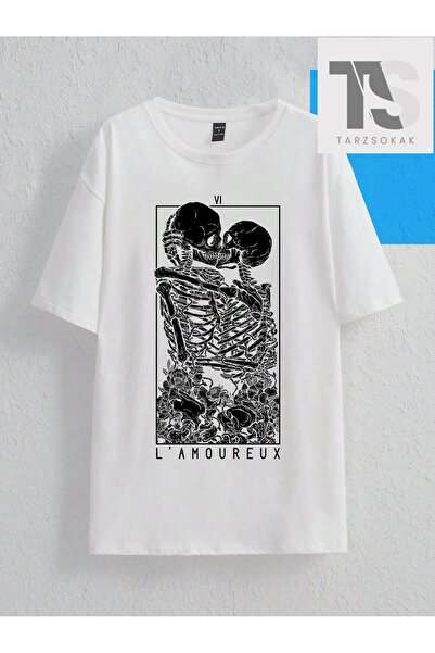 Tarzsokak Μπλουζάκι Deniart Skull and Letter Graphic Off Shoulder Oversize