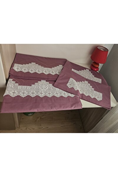 ZESA HOME طقم غطاء لحاف مضلع مصنوع يدويًا من الدانتيل باللون البنفسجي