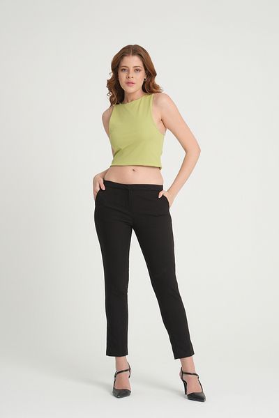 Quzu Crew Neck Strappy Crop Blouse Olive