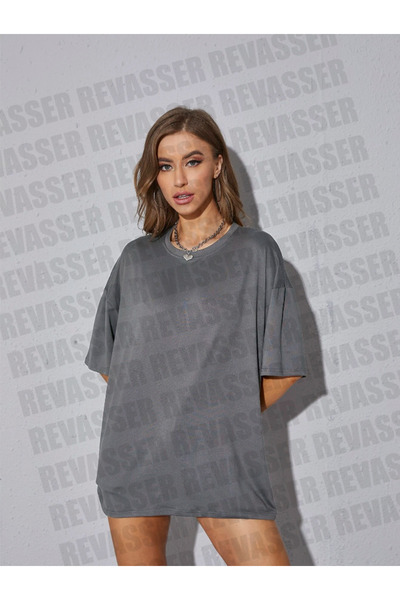 Revasser Unisex Kadın/Erkek DÜZ Renkli Özel Oversize Pamuk Penye T-Shirt