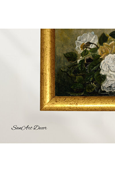 Sanart Pictură vintage cu rame, pictură în ulei, pictură înrămată, decor artistic, pictură cu flori
