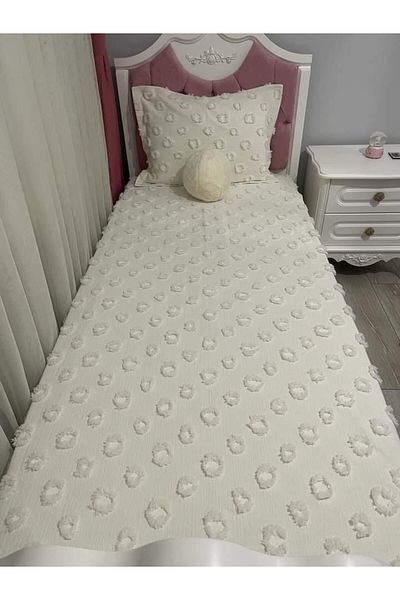 Tly Home Textiles غطاء سرير TLY POMPON فردي (EKRU)