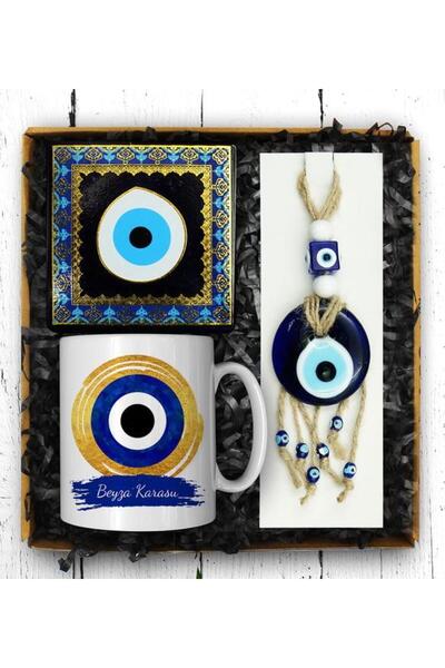 Apollon Gift Kişiye Özel Nazar Boncuklu Kupa & Nazar Tabak & Nazar Duvar Süsü...