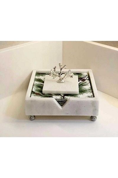 Sümeyra Marble Art Διακοσμητική θήκη για χαρτοπετσέτα από φυσικό μάρμαρο τετράγωνη