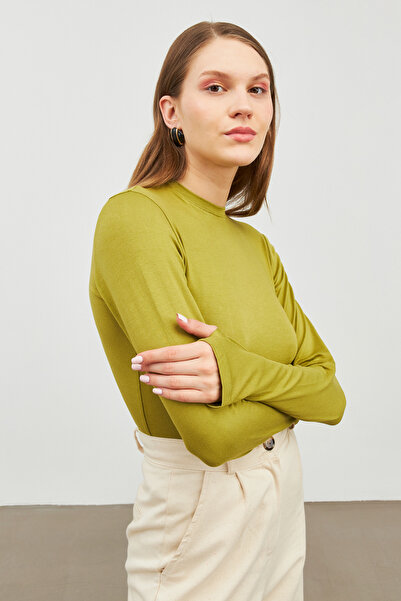 woreys Parmak Detaylı Bisiklet Yaka Yeşil Düz Body