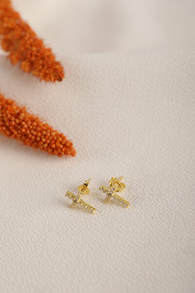 Lia Berto Altın Kaplama Çivili Haç 925 Ayar Gümüş Küpe