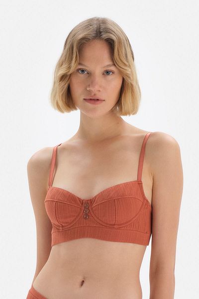 Dagi Terracota Button Detailed Ribbed Underwire Bra