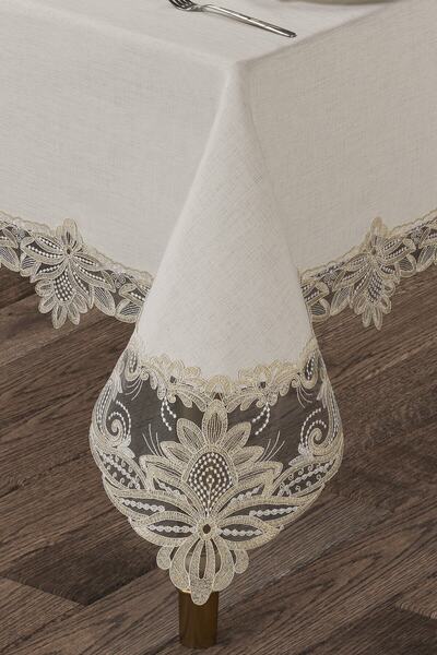 scarlet home collection Güneş 26 Parça Keten Fransız Dantelli Sofra Takımı