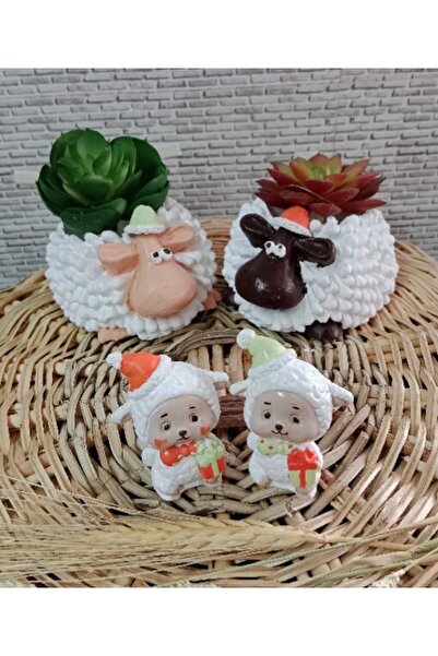 Minik Mucizeler Kuzu Saksı Ve Biblo Seti 4 Parça