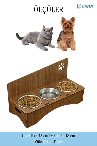 Evene Cat Food Bowl Cat Water Bowl Cat Food and Water Bowl Cat Food Bowl 3 Steel Bowl Model 2 Walnut