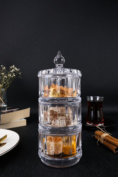 Digithome 3 Layer Glass Serving Bowl Cookie Bowl Sugar Bowl Turkish Delight Bowl 8 Cm - KU.MPP.003 C1-1-288