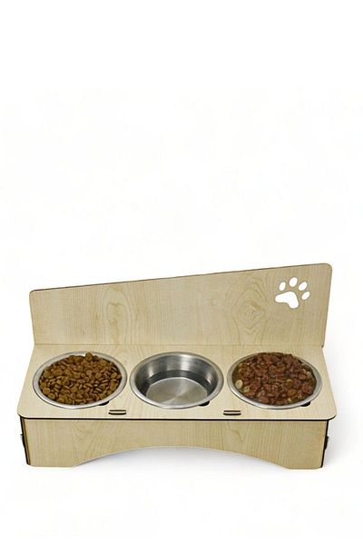 Evene Cat Food Bowl Cat Water Bowl Cat Food and Water Bowl Cat Food Bowl 3 Steel Bowl Model 2 Light Oak