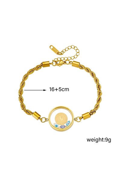 zeynep Z&D ACCESSORY 316L Gold Nazar Boncuklu Fanus Model Ata Liralı Çelik Burgu Zincir Bileklik