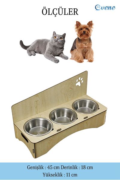 Evene Cat Food Bowl Cat Water Bowl Cat Food and Water Bowl Cat Food Bowl 3 Steel Bowl Model 2 Light Oak