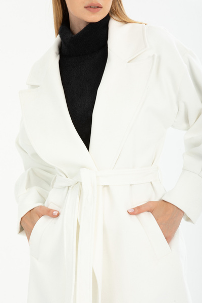 Pitti White Women's Long Coat with Balloon Sleeves - Lined, 70616