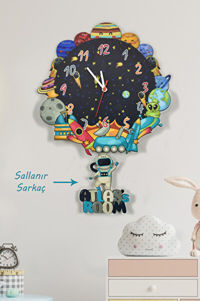 elfidadesign 3 Boyutlu Ahşap Uzay Ve Gezegenler Çocuk Odası Ahşap Duvar Saati...