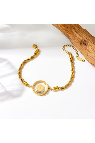 zeynep Z&D ACCESSORY 316L Gold Evil Eye Beaded Bell Jar Model Ancestor Lira Steel Twist Chain Bracelet