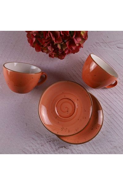 Tulü Porselen Salmon 4 Pieces 2 Person Porcelain Cappucino Latte Cup Set