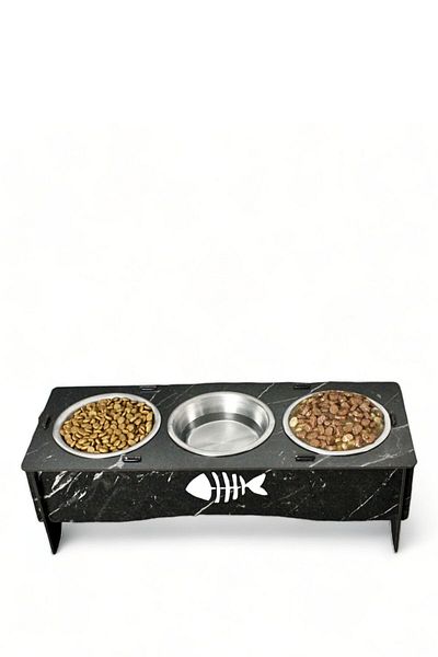 Evene Cat Food Bowl Cat Water Bowl Cat Food and Water Bowl Cat Food Bowl 3 Steel Bowl Model 5 Black Marble
