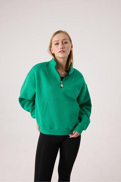 gothamvibes Women's Green Zippered Oversize Sweatshirt