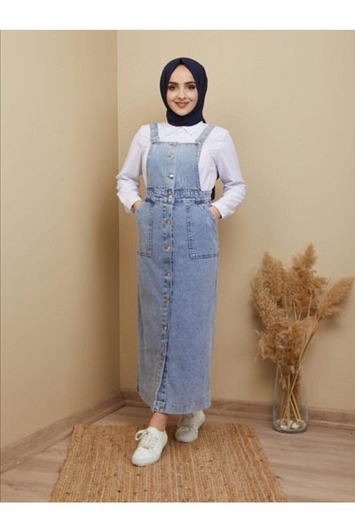 GiydikçeGiyin Women's Dark Blue Denim Salopet