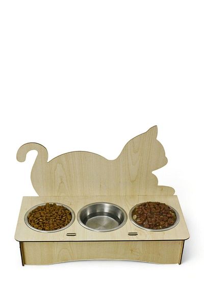 Evene Cat Food Bowl Cat Water Bowl Cat Food and Water Bowl Cat Food Bowl 3 Steel Bowl Model 4 Light Oak