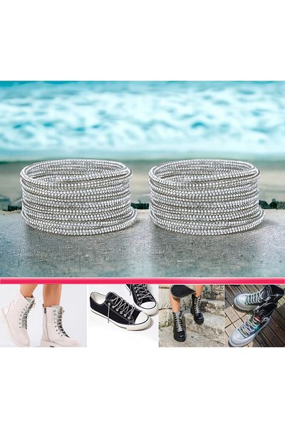 AiryFooT حذاء كريستال مرصع بأحجار لامعة وأربطة حذاء بدون أكمام 150 سم 1 زوج (فضي)