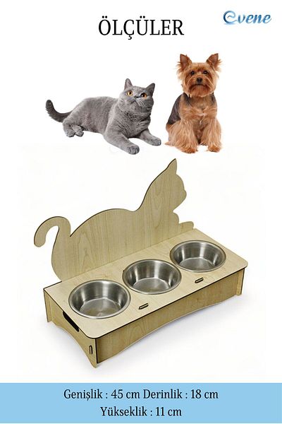 Evene Cat Food Bowl Cat Water Bowl Cat Food and Water Bowl Cat Food Bowl 3 Steel Bowl Model 4 Light Oak