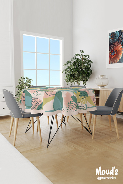 Moud's مفرش طاولة مستدير من جلد الغزال منقوش باللون الأخضر جاردن