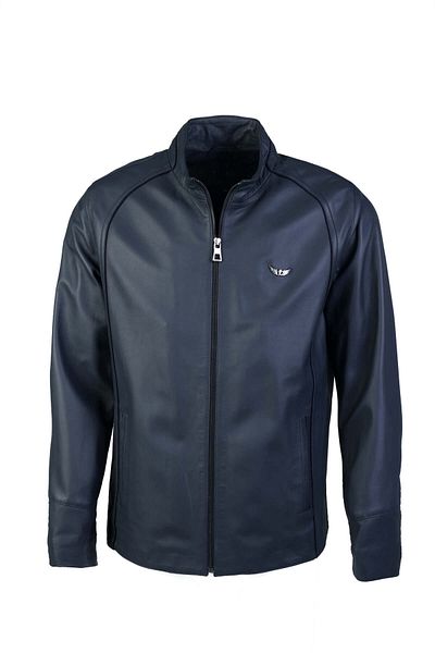 Tamer Tanca Navy Blue Genuine Leather Men's Coat