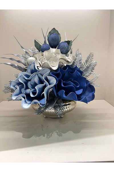 TASARIMHMODA Vasă cu model de flori artificiale cu dungi argintii - Nr:2