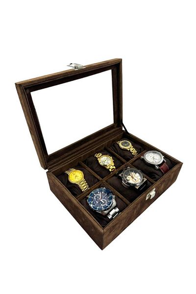 Dijital Çarşı Richbox 6-Piece Watch Box Brown Alcantara Suede
