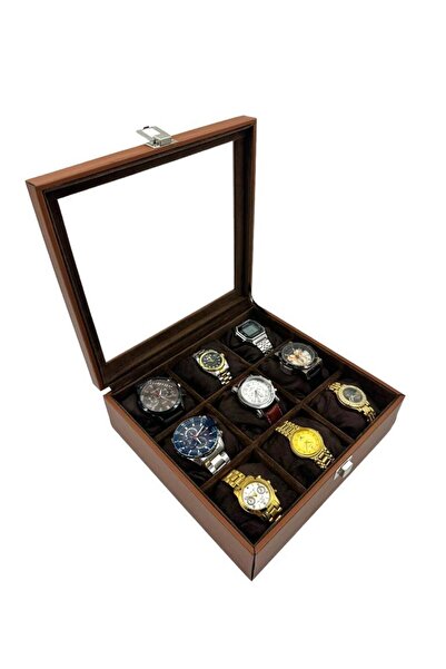 Dijital Çarşı صندوق ساعة ريتش بوكس مكون من 9 قطع باللون البني