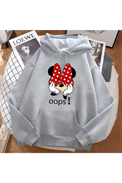 donamod سويت شيرت نسائي رمادي بغطاء للرأس ميكي ماوس
