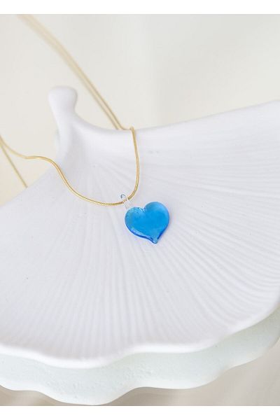 CHARMLUCKY Murano Blue Heart Necklace