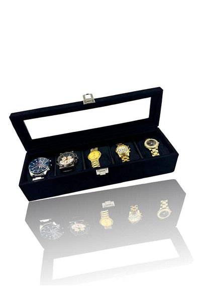 Dijital Çarşı Richbox Black Alcantara Suede 5-Piece Watch Box