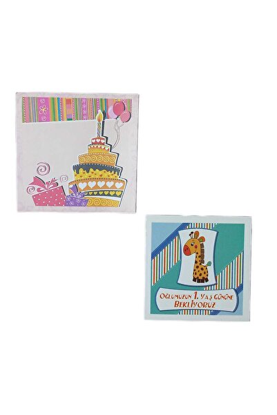 Livan MİNİ DOĞUM GÜNÜ DAVETİYE KARTI ZARFLI 8x8 cm -OĞLUMUZUN 1. YAŞ GÜNÜNE B...